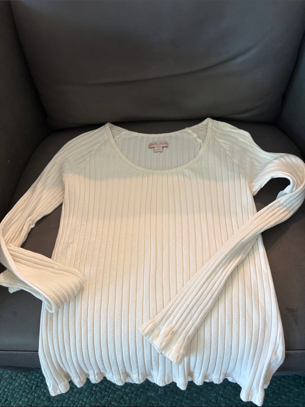 Knox Rose Cream Ribbed Long-Sleeve Scoop Neck Top